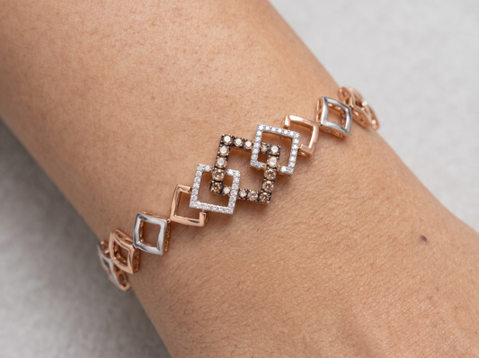 Geometric Diamond Link Bracelet | Contemporary 14K Gold Statement Bracelet