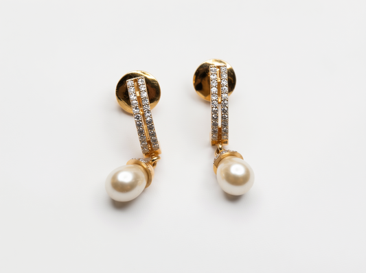Diamond Pearl Drop Earrings | Elegant 14K Gold Minimalist Earrings