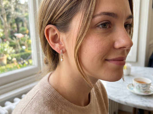 Diamond Pearl Drop Earrings | Elegant 14K Gold Minimalist Earrings
