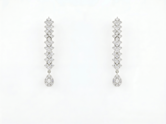 Luxury Round Diamond Drop Earrings | 14K Gold Dangle Earrings