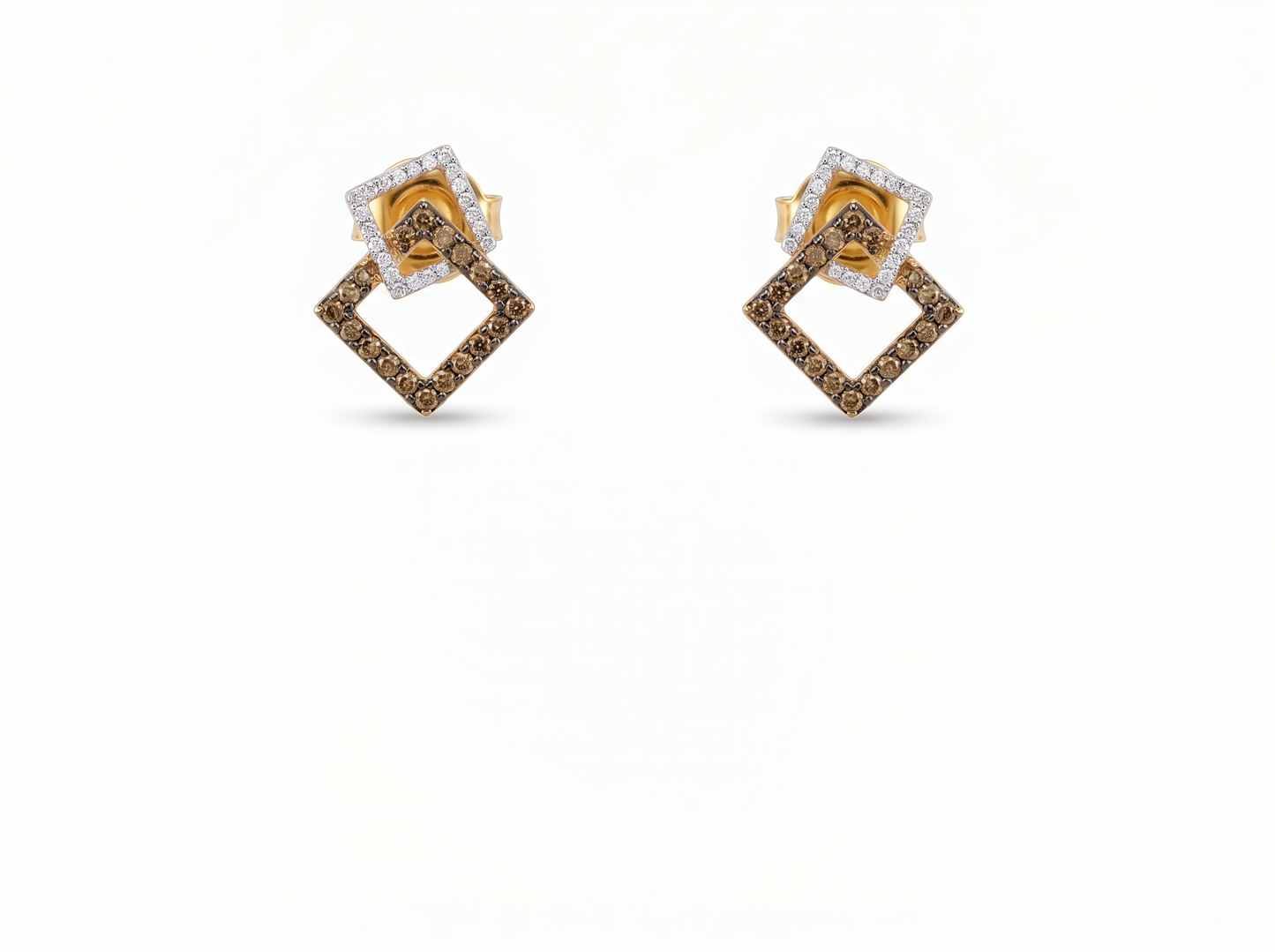 geometric diamond stud earrings | modern 14k gold dual-tone earrings