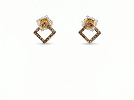 Geometric Diamond Stud Earrings | Modern 14K Gold Dual-Tone Earrings