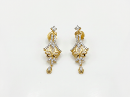Vintage Floral Diamond Drop Earrings | Ornate 14K Gold Elegance
