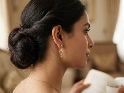 Vintage Floral Diamond Drop Earrings | Ornate 14K Gold Elegance