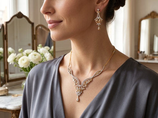 Elegant Diamond Floral Necklace | Designer 14K Gold Necklace