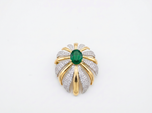 Floral Green Color Stone Round Brilliant Diamond Pendant | Radiant Vintage Elegance