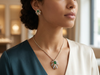 Floral Green Color Stone Round Brilliant Diamond Pendant | Radiant Vintage Elegance