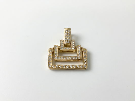Modern Geometric Round Diamond Pendant | 14K Gold Square Pendant