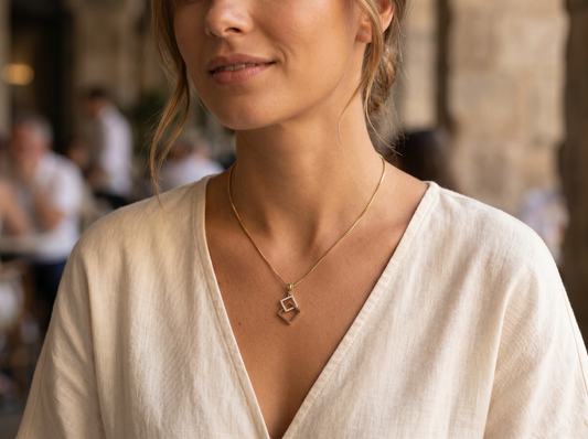 Geometric Natural Diamond Pendant | Contemporary Double Square Elegance