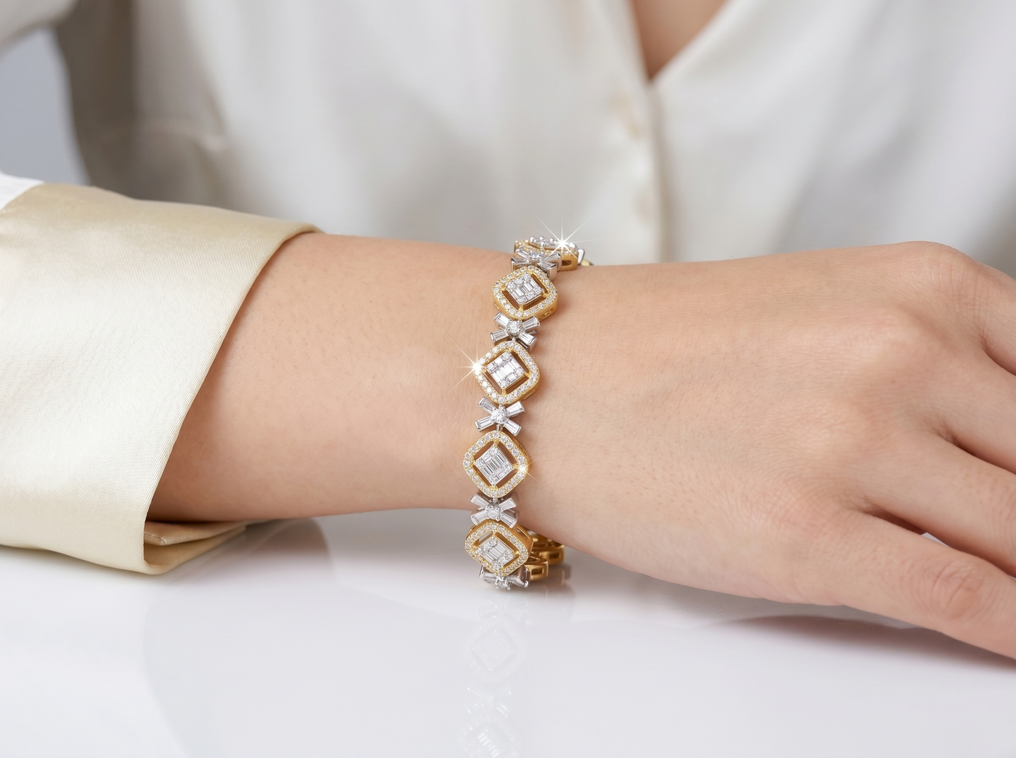 luxury diamond link bracelet | statement 18k gold geometric bracelet