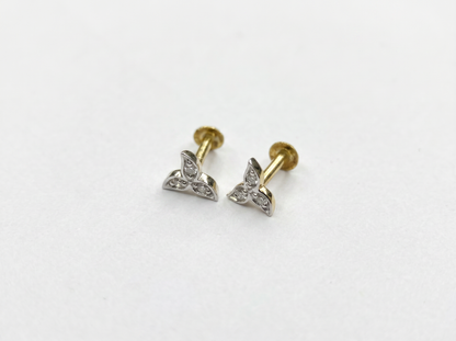 Minimalist Diamond Trinity Stud Earrings | Delicate 18K Gold Everyday Earrings