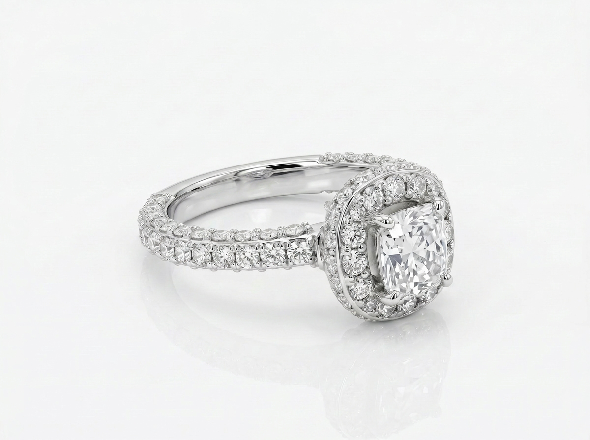luxury halo diamond ring | elegant 18k white gold ring