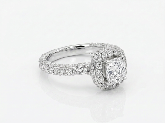Luxury Halo Diamond Ring | Elegant 18K White Gold Ring