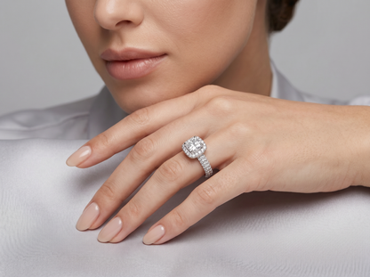 Luxury Halo Diamond Ring | Elegant 18K White Gold Ring