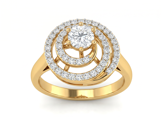 Double Halo Diamond Ring | Elegant 18K Gold Statement Ring