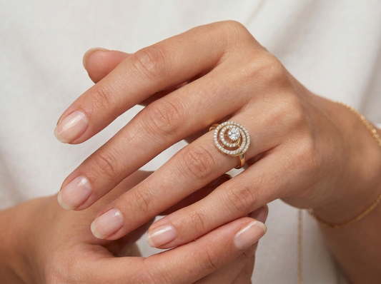 Double Halo Diamond Ring | Elegant 18K Gold Statement Ring