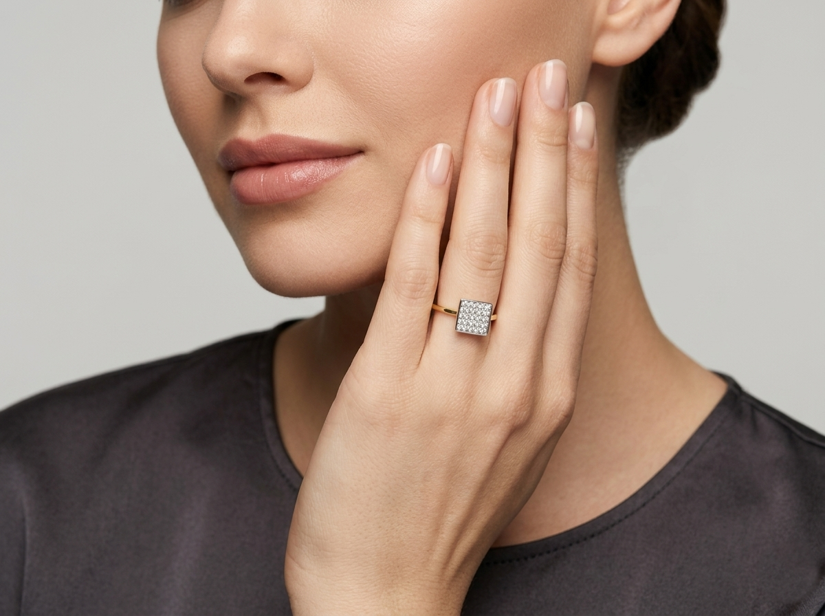minimalist square round diamond ring | modern 18k gold ring