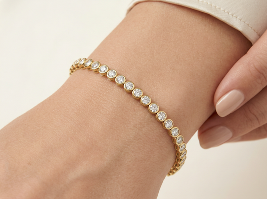 Bezel Set Diamond Tennis Bracelet | Round Cut Single Row Diamond Bracelet