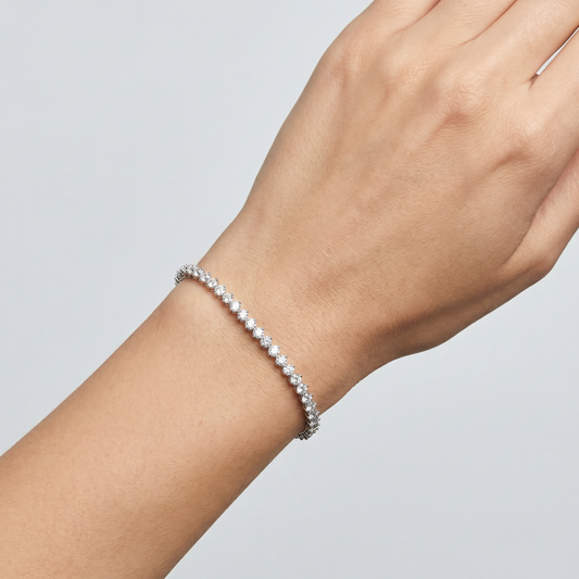 Modern Two Prong Diamond Tennis Bracelet | Round Cut Single Row Bracelet