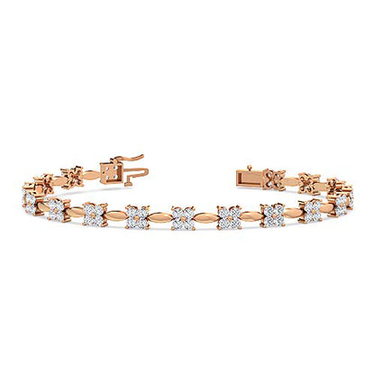 Round Brilliant Cut Diamond Four Petal Bangle Bracelet | 68 Diamond Prong Setting