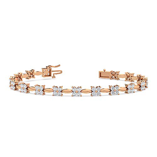 Round Brilliant Cut Diamond Four Petal Bangle Bracelet | 68 Diamond Prong Setting