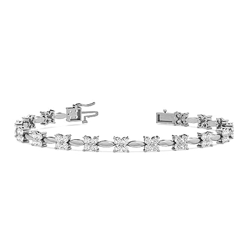 Round Brilliant Cut Diamond Four Petal Bangle Bracelet | 68 Diamond Prong Setting