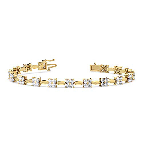 Round Brilliant Cut Diamond Four Petal Bangle Bracelet | 68 Diamond Prong Setting