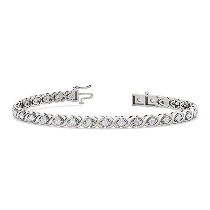 Round Brilliant Cut Diamond XO Tennis Bracelet | 29 Diamond Classic Modern Setting