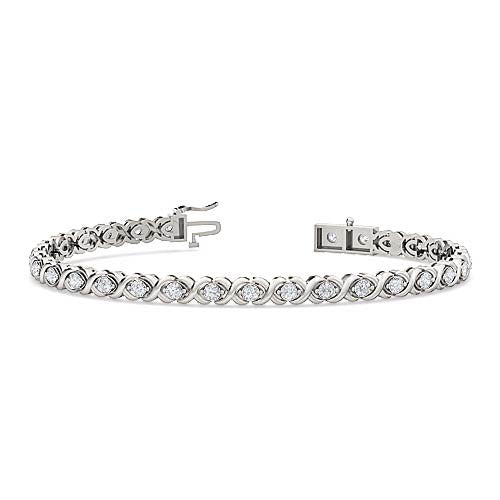 Round Brilliant Cut Diamond XO Tennis Bracelet | 29 Diamond Classic Modern Setting