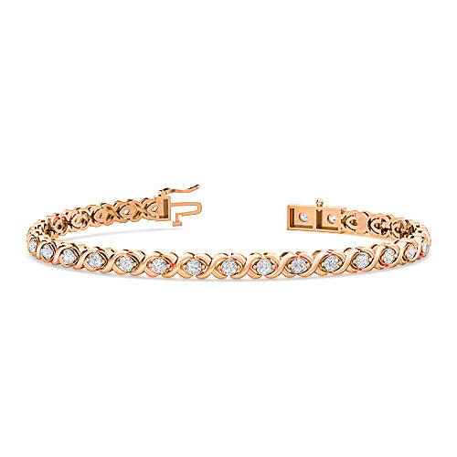 Round Brilliant Cut Diamond XO Tennis Bracelet | 29 Diamond Classic Modern Setting