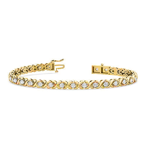 Round Brilliant Cut Diamond XO Tennis Bracelet | 29 Diamond Classic Modern Setting