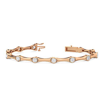 Bezel Set Diamond Bangle Bracelet | Round Cut Diamond Three Petal Design