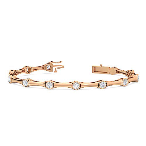 Bezel Set Diamond Bangle Bracelet | Round Cut Diamond Three Petal Design