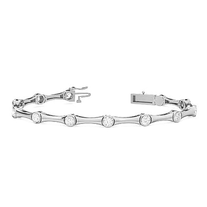 Bezel Set Diamond Bangle Bracelet | Round Cut Diamond Three Petal Design