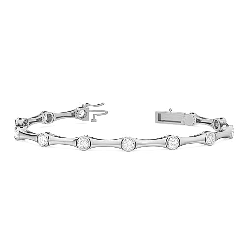 Bezel Set Diamond Bangle Bracelet | Round Cut Diamond Three Petal Design