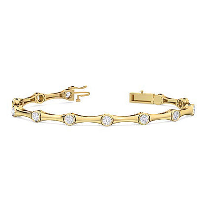 Bezel Set Diamond Bangle Bracelet | Round Cut Diamond Three Petal Design