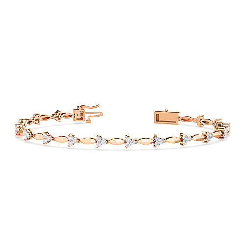 Three Petal Diamond Bangle Bracelet | Round Cut Prong Set Floral Design