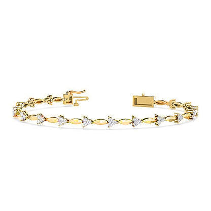 Three Petal Diamond Bangle Bracelet | Round Cut Prong Set Floral Design