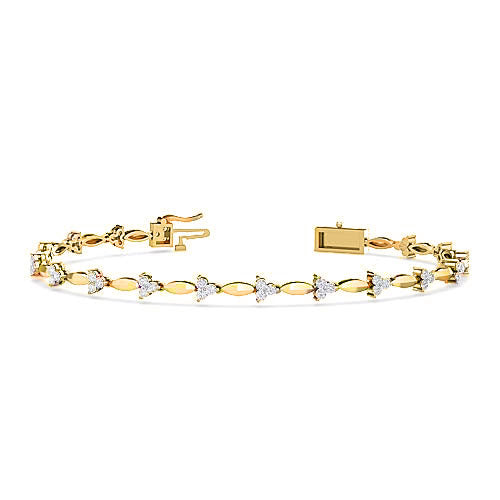 Three Petal Diamond Bangle Bracelet | Round Cut Prong Set Floral Design