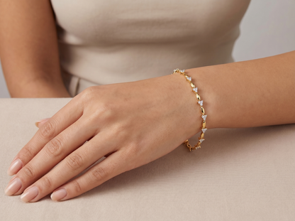 Three Petal Diamond Bangle Bracelet | Round Cut Prong Set Floral Design