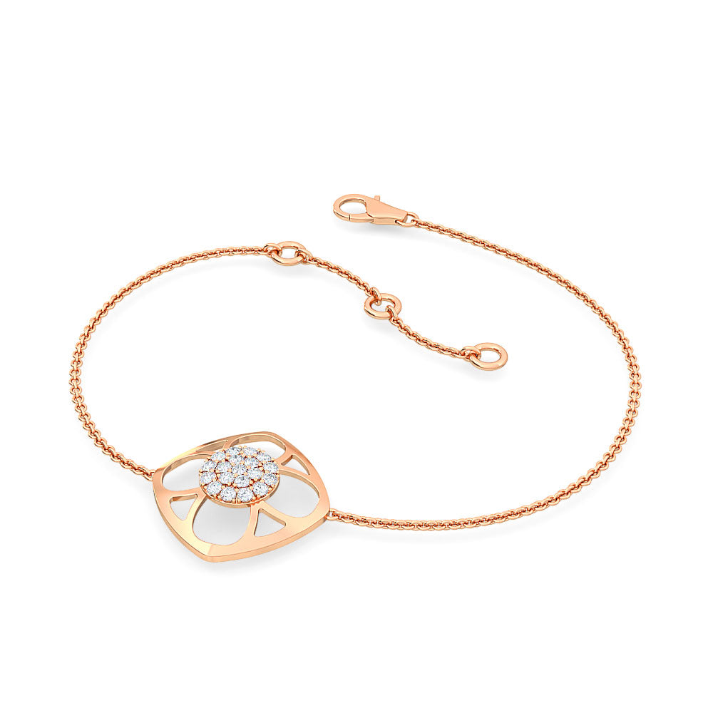 square shape round brilliant pavé diamond bracelet | elegant prong set design