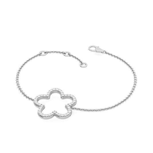 Round Brilliant Cut Diamond Flower Bracelet | 45 Diamond Prong Set Design