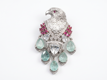 Eagle Multicolor Color Stone Pear Cut Diamond Brooch | Regal Heritage Statement