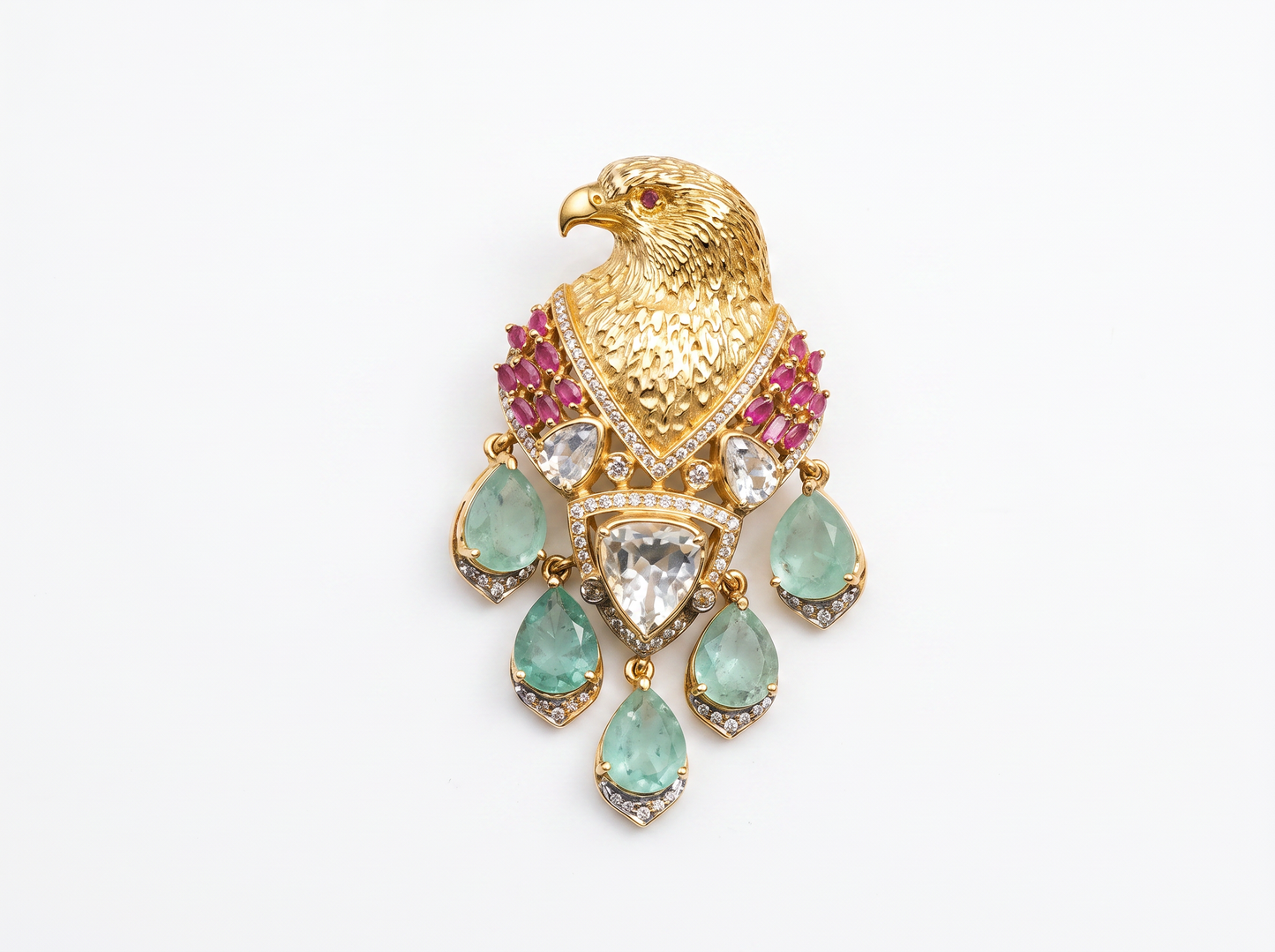 eagle multicolor color stone pear cut diamond brooch | regal heritage statement