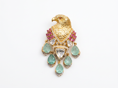 Eagle Multicolor Color Stone Pear Cut Diamond Brooch | Regal Heritage Statement