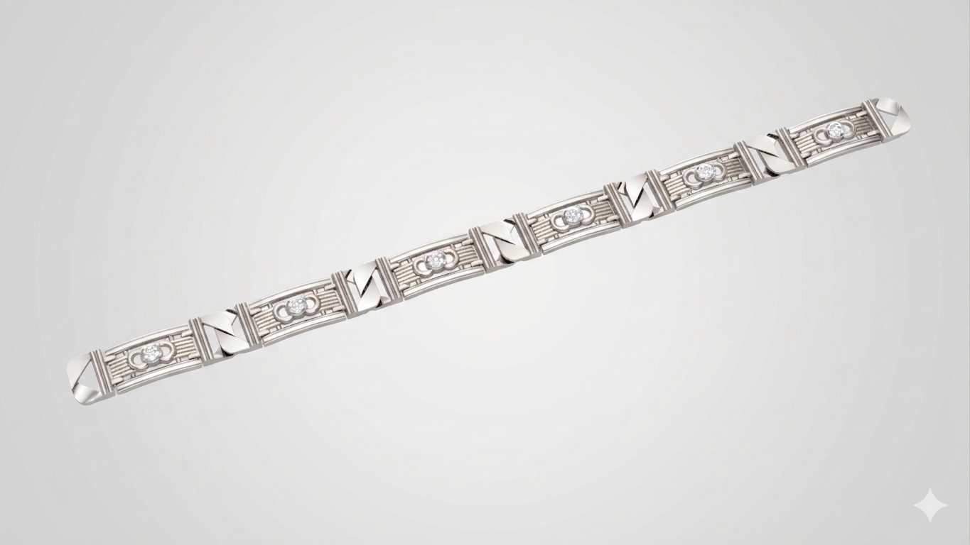 men’s diamond link bracelet | geometric panel classic design
