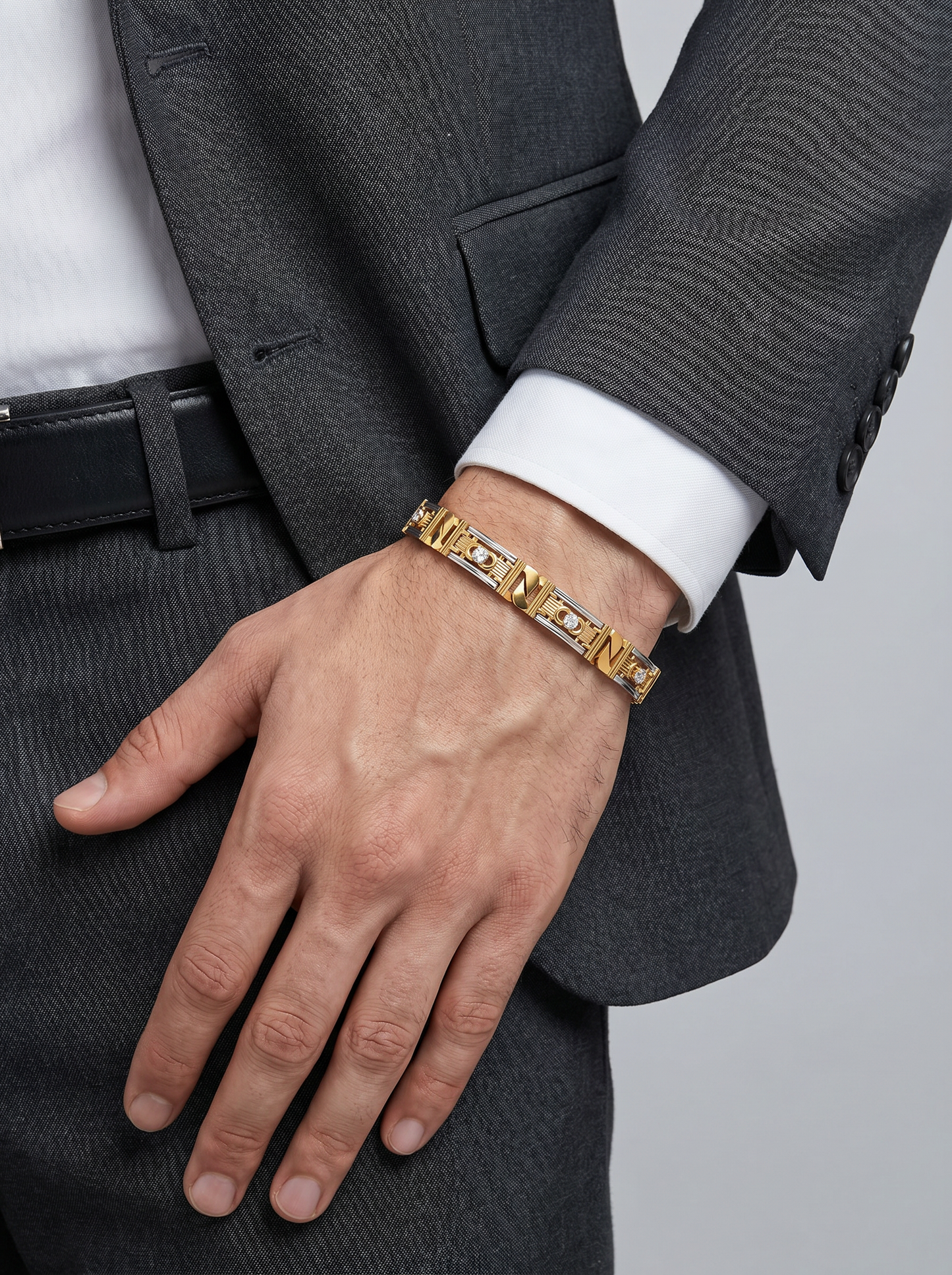 men’s diamond link bracelet | geometric panel classic design