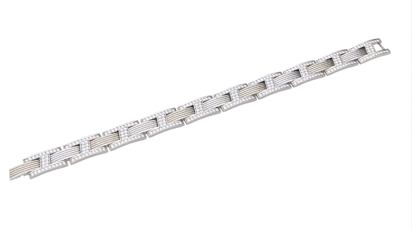 dual-tone diamond bar link men's bracelet | structured modern design