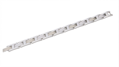 Dual-Tone Diamond Bar Link Men's Bracelet | Structured Modern Design