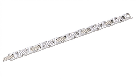Dual-Tone Diamond Bar Link Bracelet | Structured Modern Design
